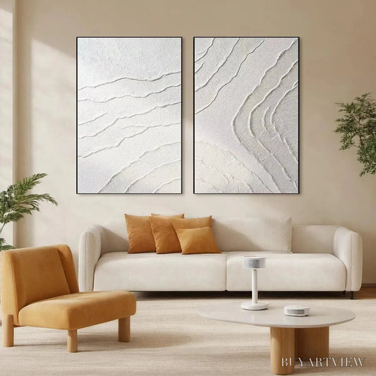 BUYARTVIEW White Textured Lines Diptych – Textured Abstract Painting Set of 2, Vertical - image 2
