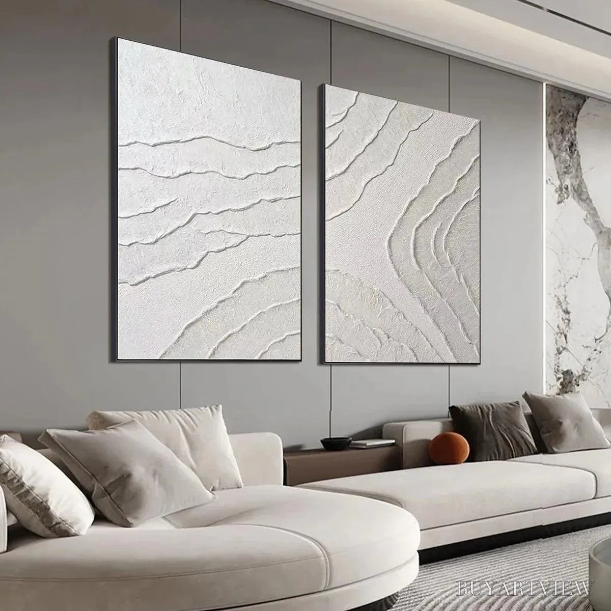 BUYARTVIEW White Textured Lines Diptych – Textured Abstract Painting Set of 2, Vertical - image 4