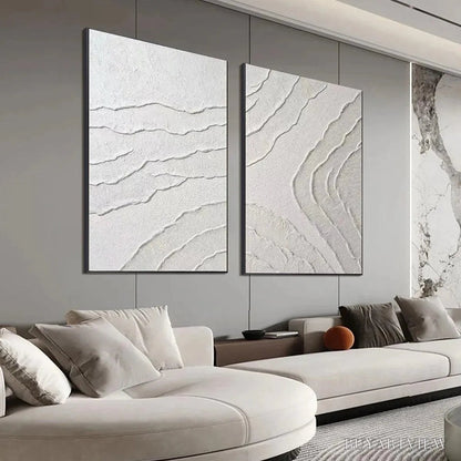 BUYARTVIEW White Textured Lines Diptych – Textured Abstract Painting Set of 2, Vertical - image 4