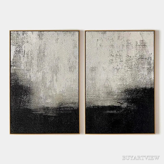BUYARTVIEW Black & White Abstract Diptych – Textured Abstract Painting Set of 2, Vertical - image 1