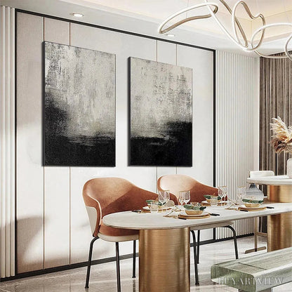 BUYARTVIEW Black & White Abstract Diptych – Textured Abstract Painting Set of 2, Vertical - image 3