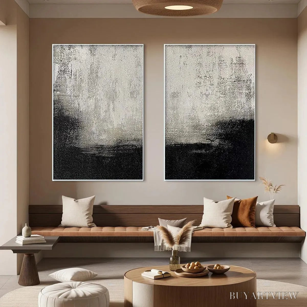 BUYARTVIEW Black & White Abstract Diptych – Textured Abstract Painting Set of 2, Vertical - image 6