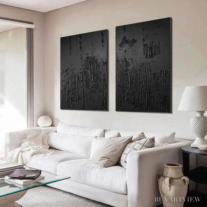 BUYARTVIEW Black Textured Diptych – Textured Abstract Painting Set of 2, Vertical - image 5