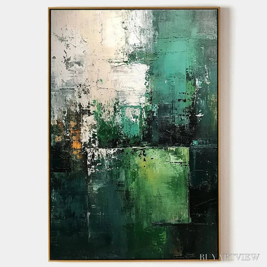 BUYARTVIEW Textured Green Abstract – Impasto Abstract Painting, Vertical - image 1