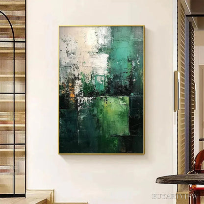 BUYARTVIEW Textured Green Abstract – Impasto Abstract Painting, Vertical - image 2