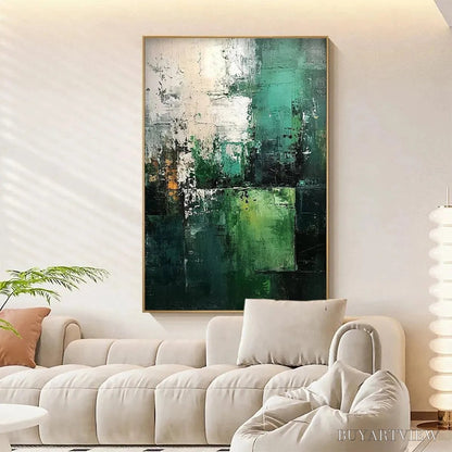 BUYARTVIEW Textured Green Abstract – Impasto Abstract Painting, Vertical - image 3