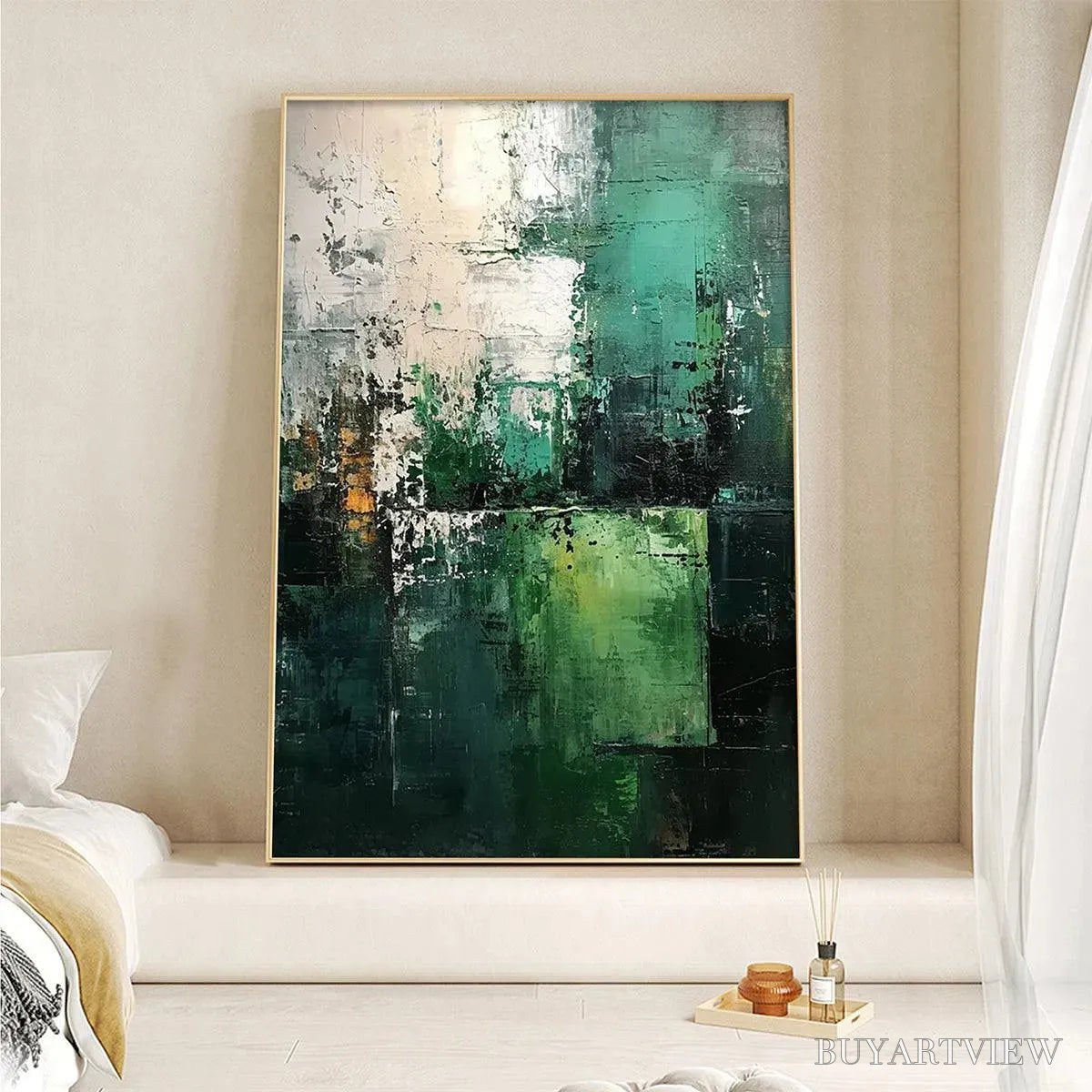 BUYARTVIEW Textured Green Abstract – Impasto Abstract Painting, Vertical - image 5