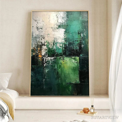 BUYARTVIEW Textured Green Abstract – Impasto Abstract Painting, Vertical - image 5