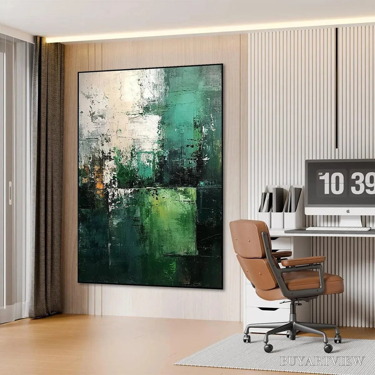 BUYARTVIEW Textured Green Abstract – Impasto Abstract Painting, Vertical - image 6