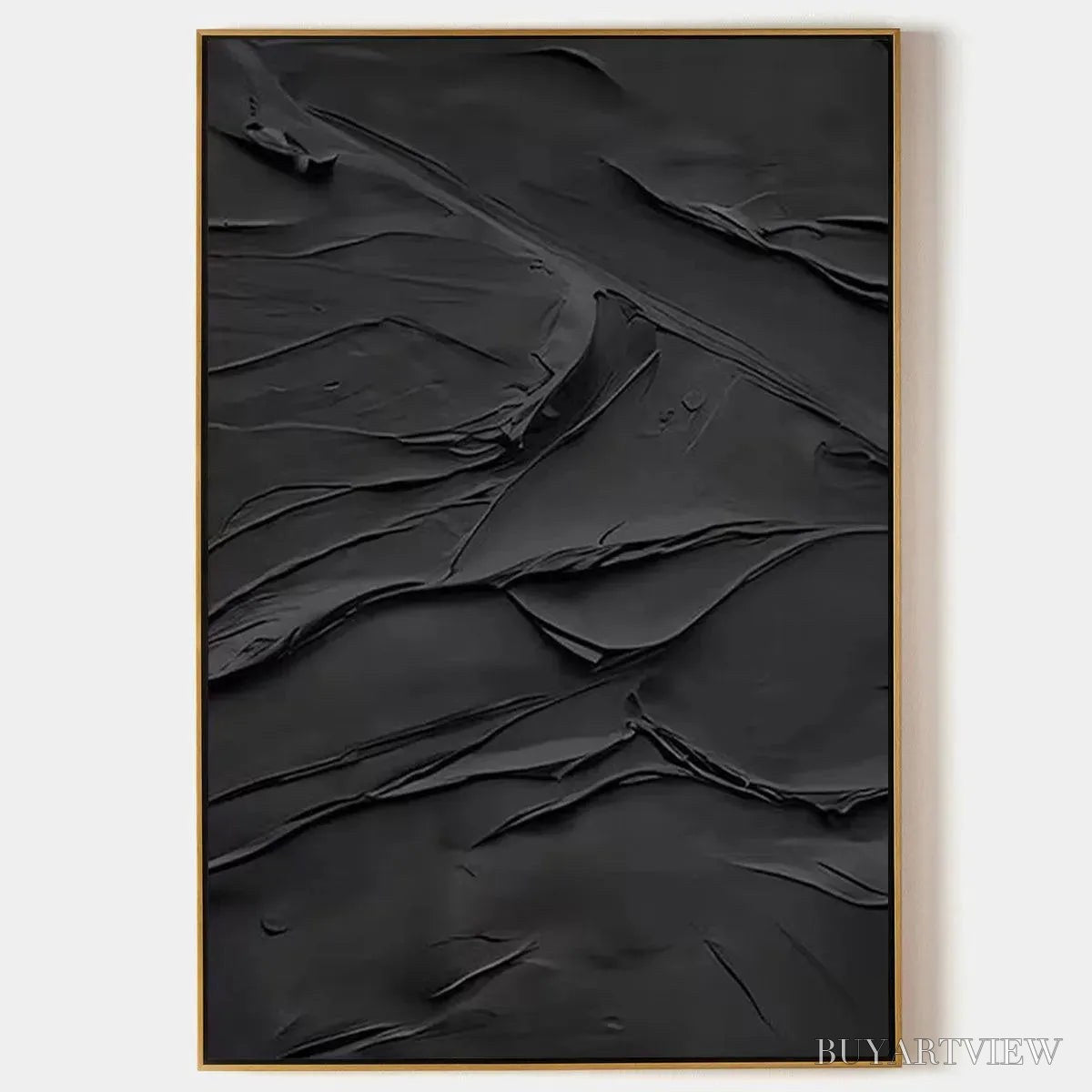 BUYARTVIEW Black Textured Impasto – Dramatic Black Impasto Painting, Vertical - image 1