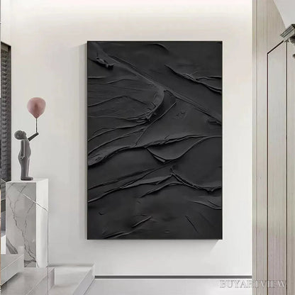 BUYARTVIEW Black Textured Impasto – Dramatic Black Impasto Painting, Vertical - image 2