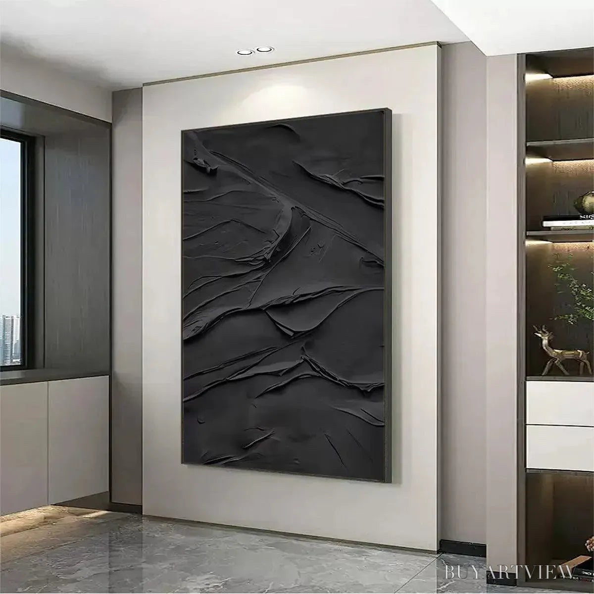 BUYARTVIEW Black Textured Impasto – Dramatic Black Impasto Painting, Vertical - image 4