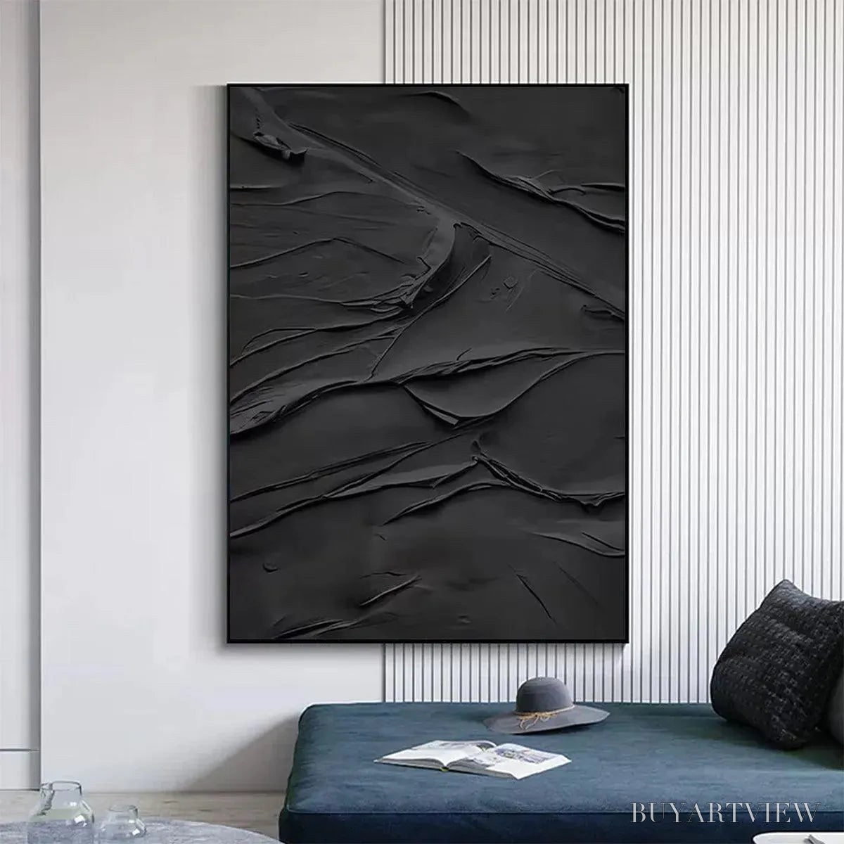 BUYARTVIEW Black Textured Impasto – Dramatic Black Impasto Painting, Vertical - image 5