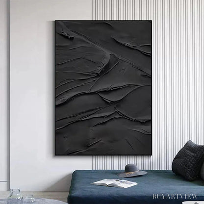 BUYARTVIEW Black Textured Impasto – Dramatic Black Impasto Painting, Vertical - image 5