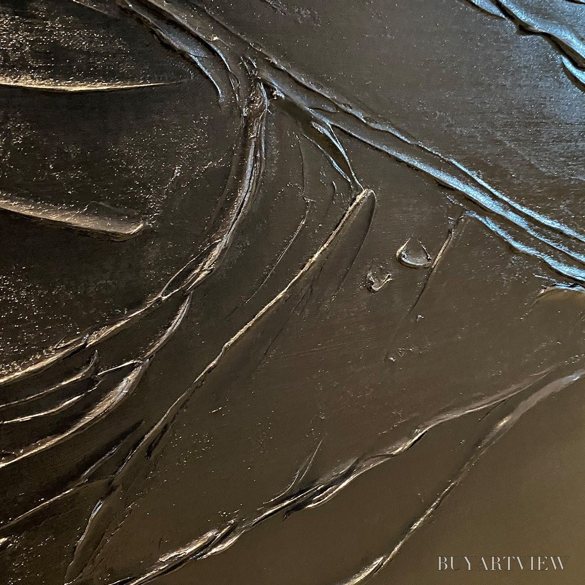 BUYARTVIEW Black Textured Impasto – Dramatic Black Impasto Painting, Vertical - image 6