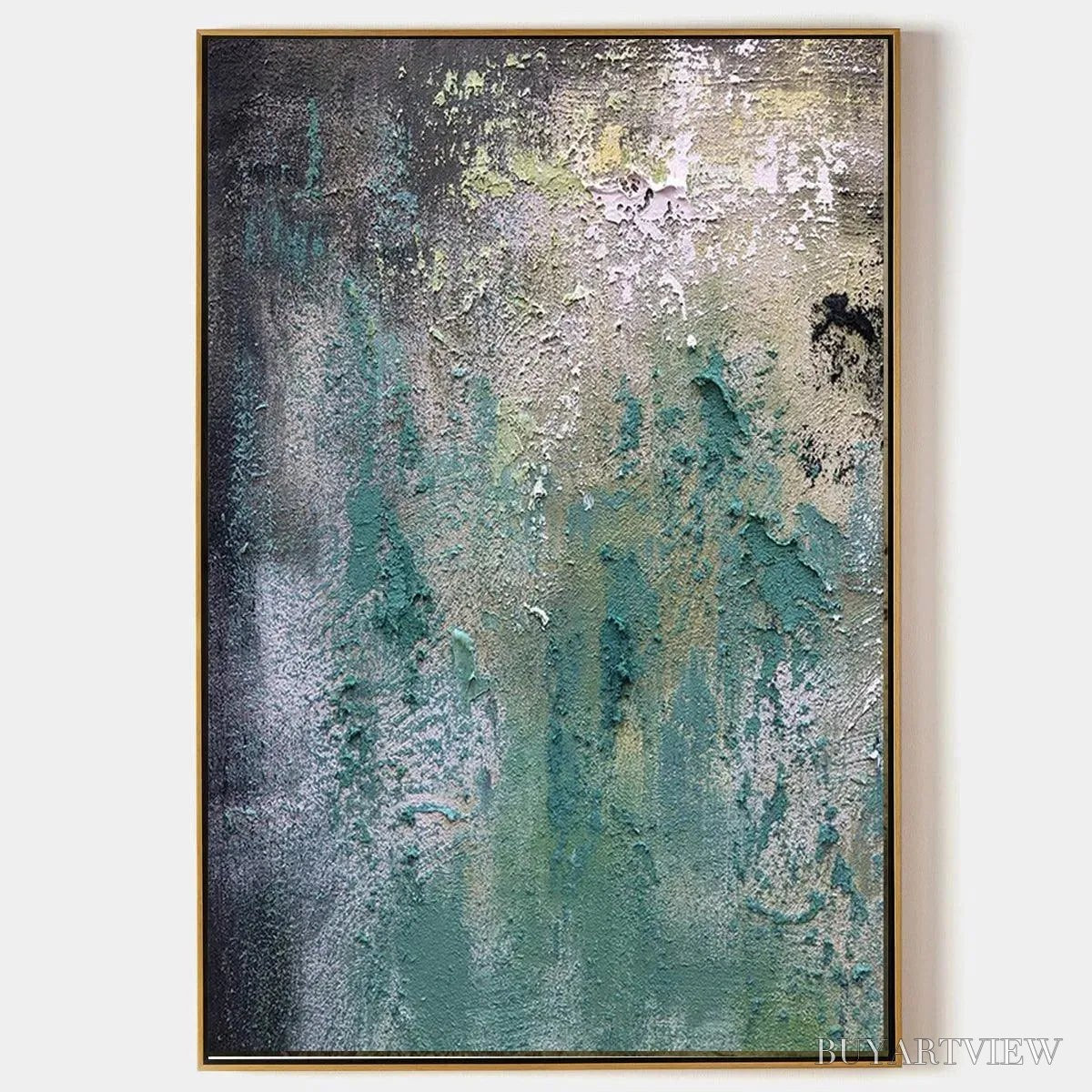 BUYARTVIEW Textured Green Abstract – Impasto Abstract Painting, Vertical - image 1