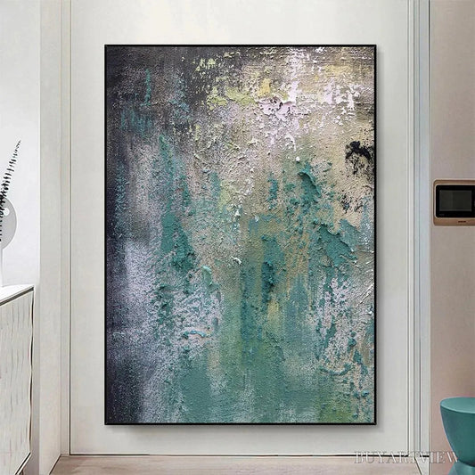 BUYARTVIEW Textured Green Abstract – Impasto Abstract Painting, Vertical - image 2