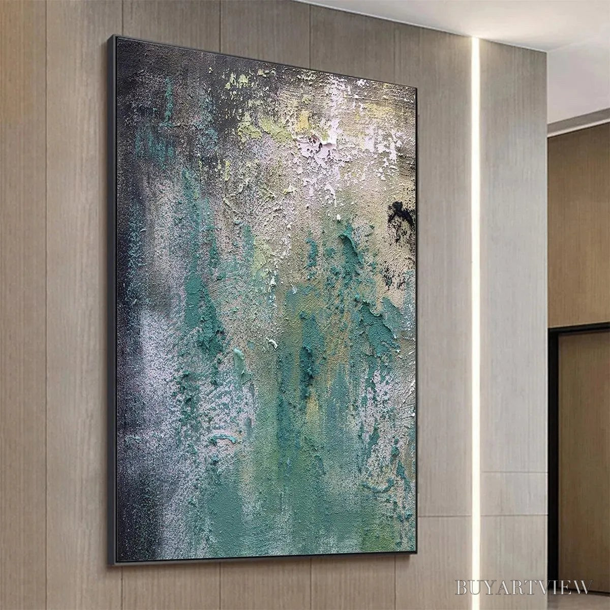 BUYARTVIEW Textured Green Abstract – Impasto Abstract Painting, Vertical - image 4