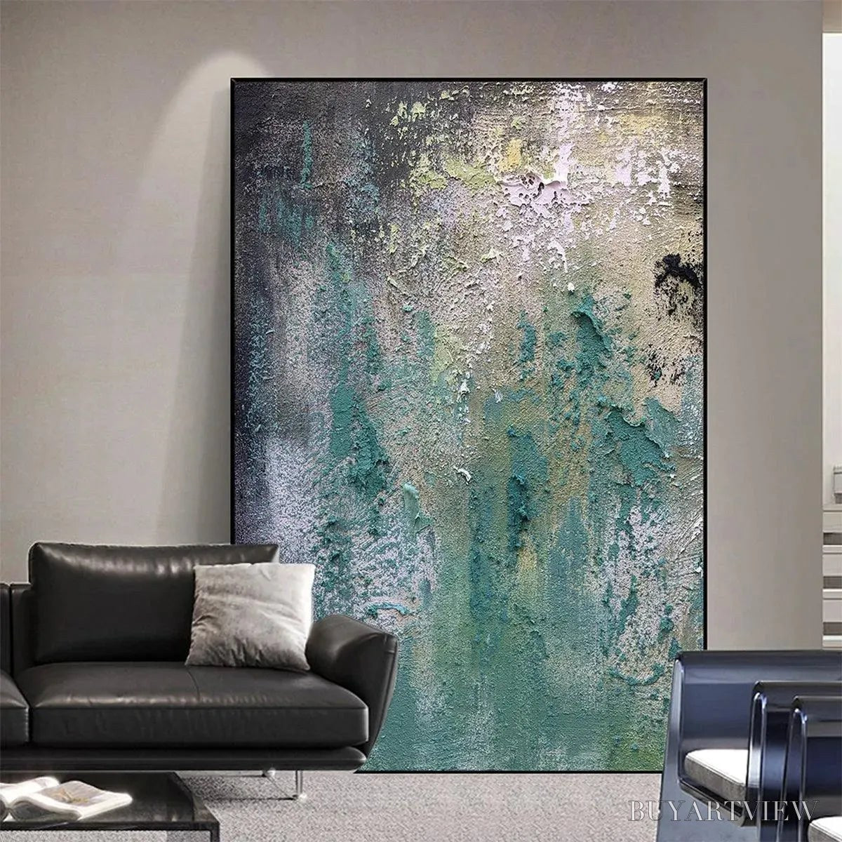 BUYARTVIEW Textured Green Abstract – Impasto Abstract Painting, Vertical - image 6