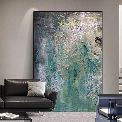 BUYARTVIEW Textured Green Abstract – Impasto Abstract Painting, Vertical - image 6