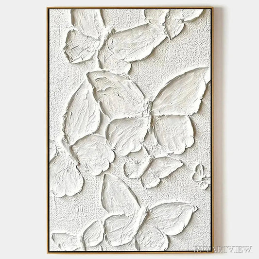 BUYARTVIEW White Butterflies – 3D Butterfly Impasto Painting, Vertical - image 1