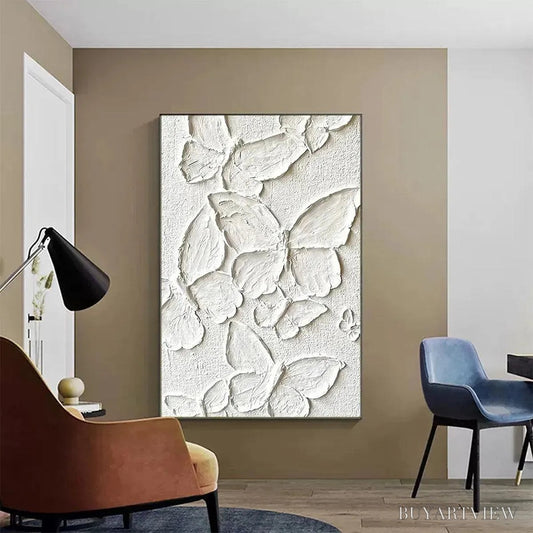BUYARTVIEW White Butterflies – 3D Butterfly Impasto Painting, Vertical - image 2