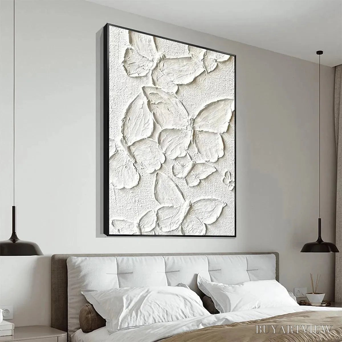 BUYARTVIEW White Butterflies – 3D Butterfly Impasto Painting, Vertical - image 4