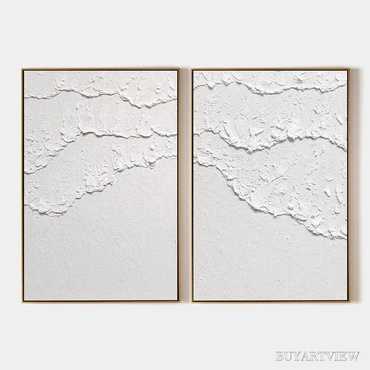 BUYARTVIEW White Textured Waves Diptych – Textured Abstract Painting Set of 2, Vertical - image 1