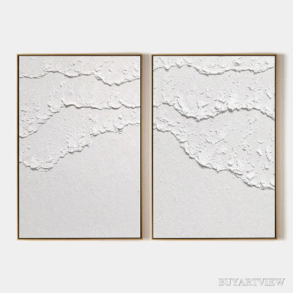 BUYARTVIEW White Textured Waves Diptych – Textured Abstract Painting Set of 2, Vertical - image 1