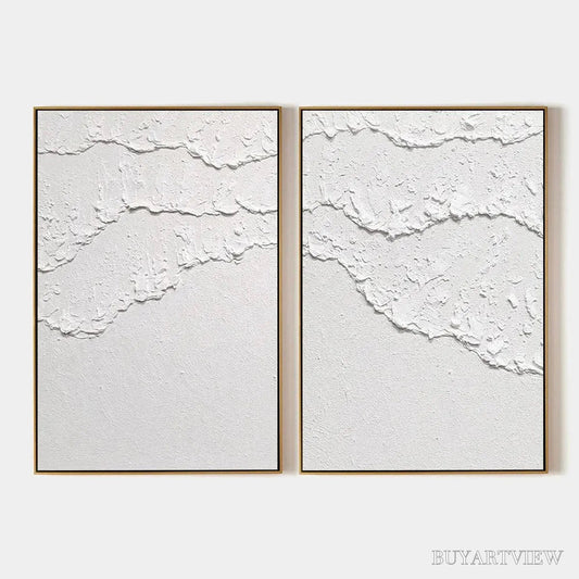 BUYARTVIEW White Textured Waves Diptych – Textured Abstract Painting Set of 2, Vertical - image 1