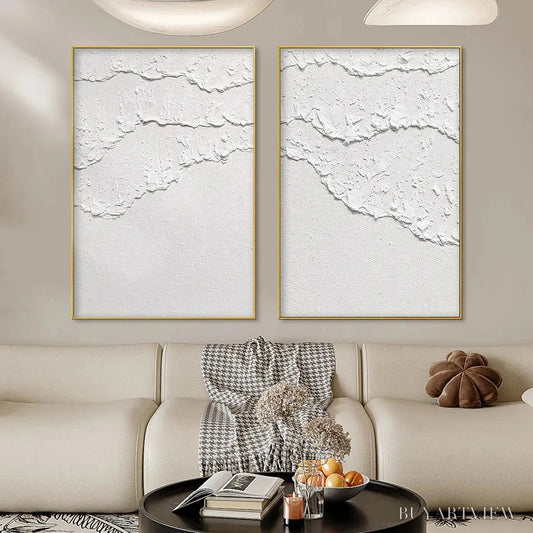 BUYARTVIEW White Textured Waves Diptych – Textured Abstract Painting Set of 2, Vertical - image 2