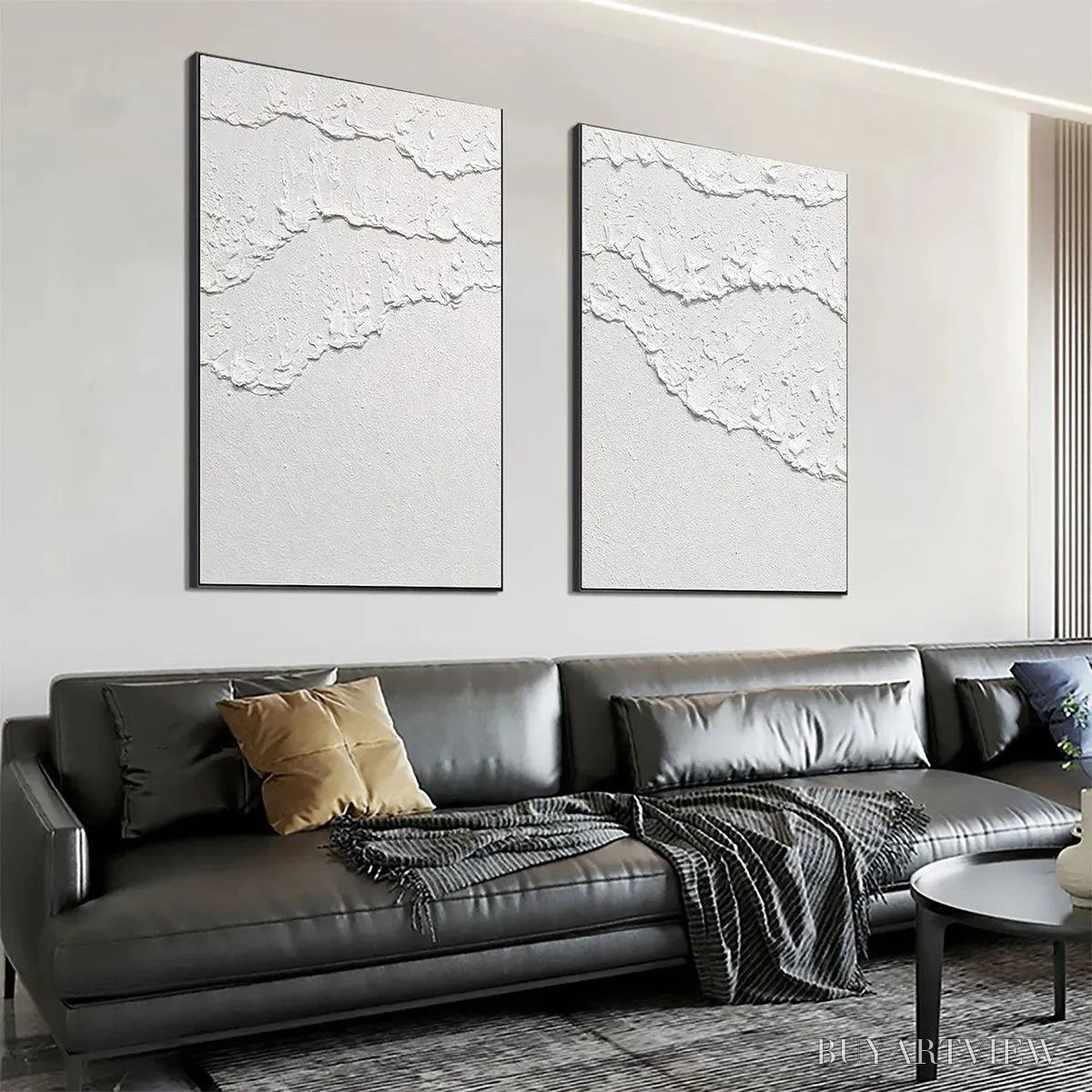 BUYARTVIEW White Textured Waves Diptych – Textured Abstract Painting Set of 2, Vertical - image 4
