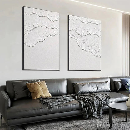 BUYARTVIEW White Textured Waves Diptych – Textured Abstract Painting Set of 2, Vertical - image 4