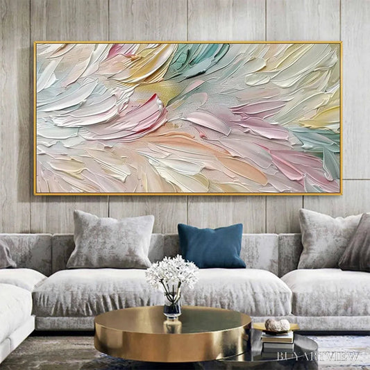 BUYARTVIEW Pastel Dream – Textured Abstract Painting in Soft Hues, Horizontal - image 2