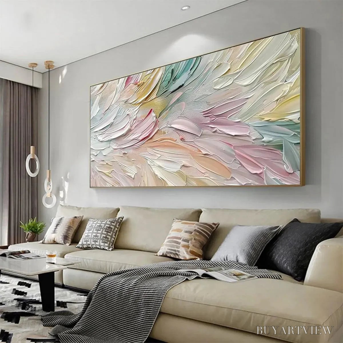 BUYARTVIEW Pastel Dream – Textured Abstract Painting in Soft Hues, Horizontal - image 6