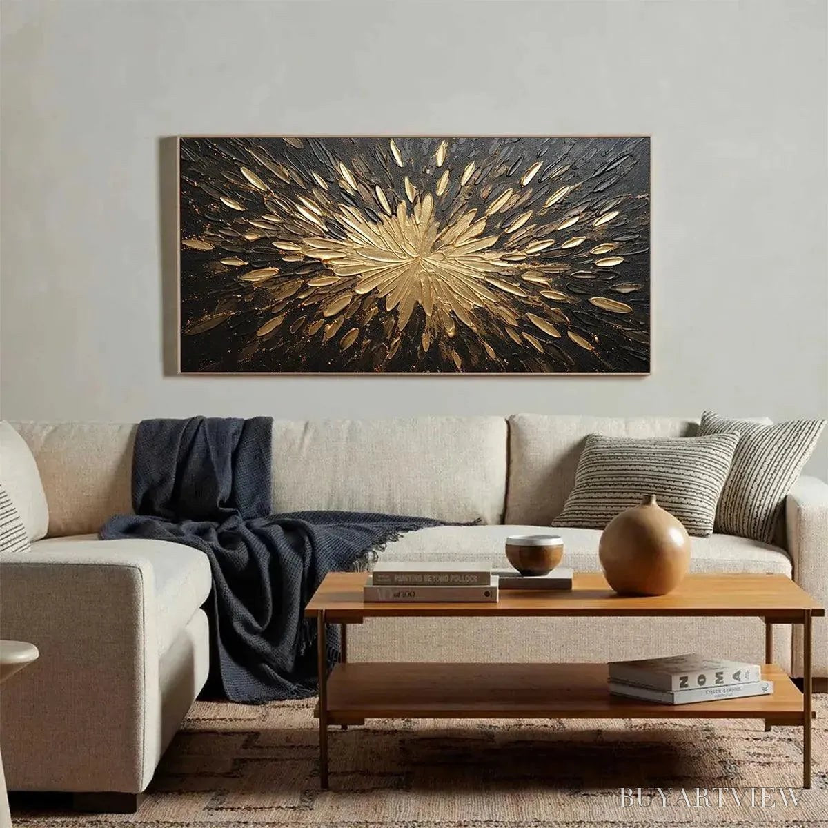 BUYARTVIEW Golden Burst – Textured Abstract Painting in Gold and Black - image 6