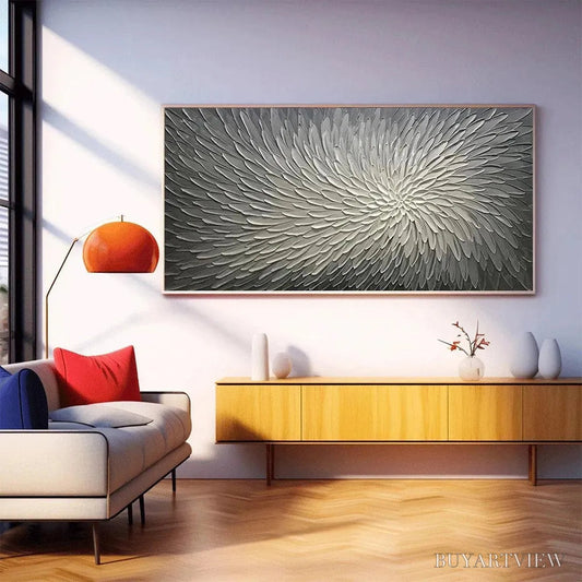 BUYARTVIEW Silver Swirl – Textured Abstract Painting in Grey and White - image 2