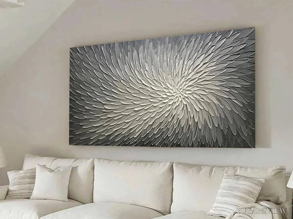 BUYARTVIEW Silver Swirl – Textured Abstract Painting in Grey and White - image 4