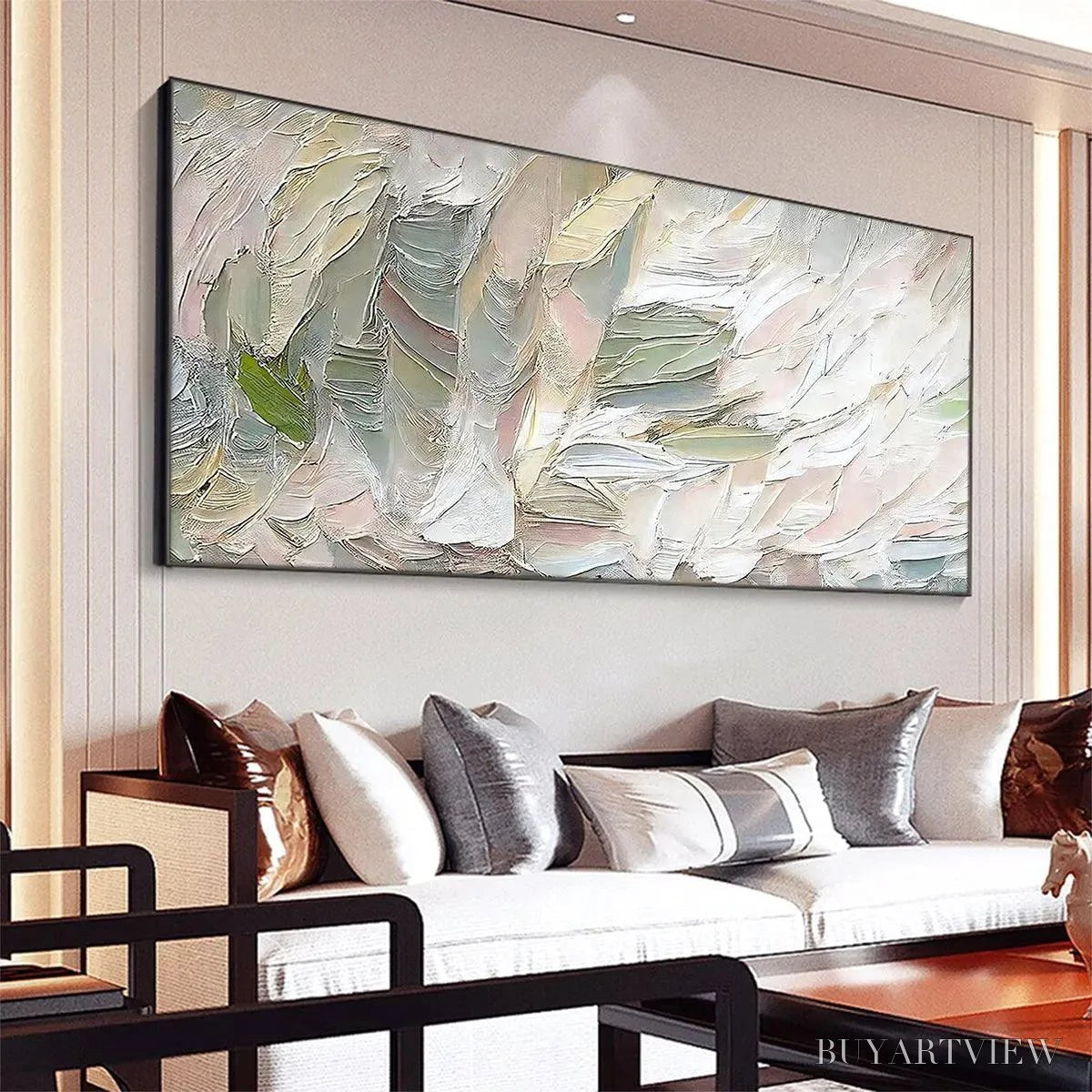 BUYARTVIEW Pink Whispers – Textured Abstract Painting in Pink and Green - image 4