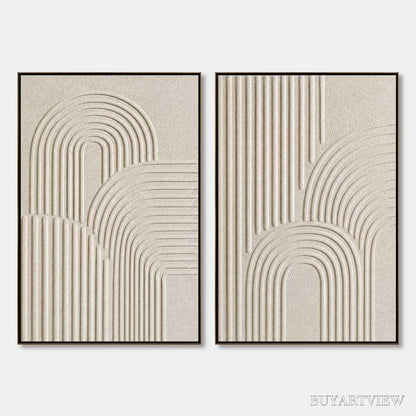 BUYARTVIEW Continuum – Beige Textured Minimalist Wabi-Sabi Abstract Diptych - image 1