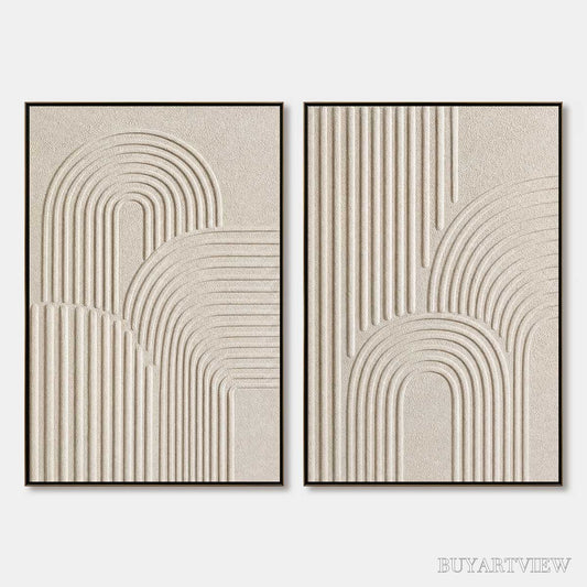 BUYARTVIEW Continuum – Beige Textured Minimalist Wabi-Sabi Abstract Diptych - image 1
