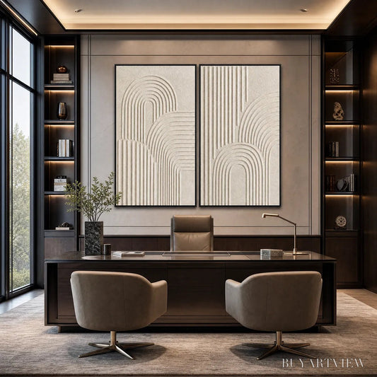 BUYARTVIEW Continuum – Beige Textured Minimalist Wabi-Sabi Abstract Diptych - image 2
