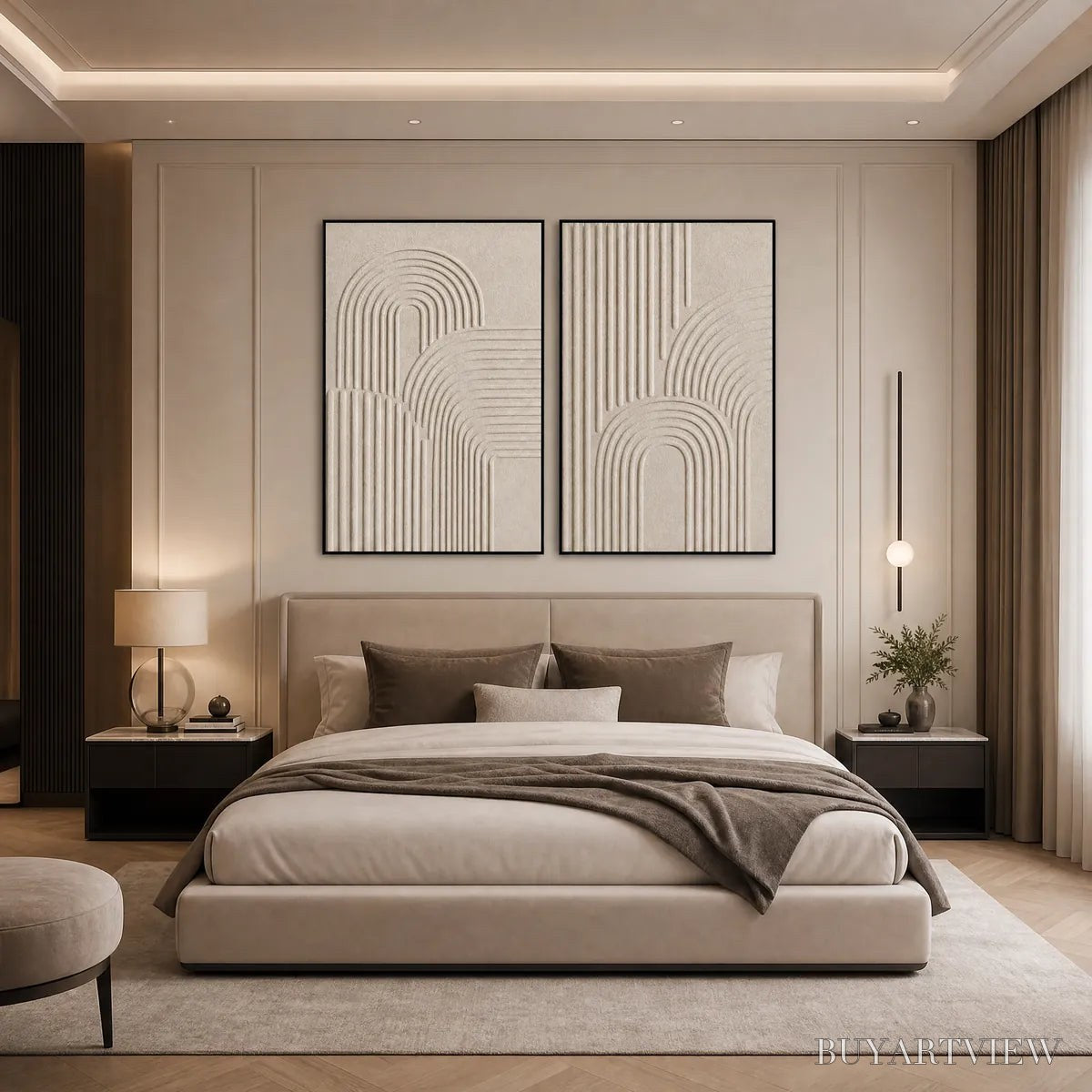 BUYARTVIEW Continuum – Beige Textured Minimalist Wabi-Sabi Abstract Diptych - image 4