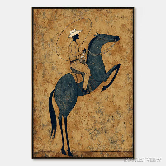 BUYARTVIEW Midnight Wrangler – Rustic Wabi Sabi Style Equestrian Painting - image 1
