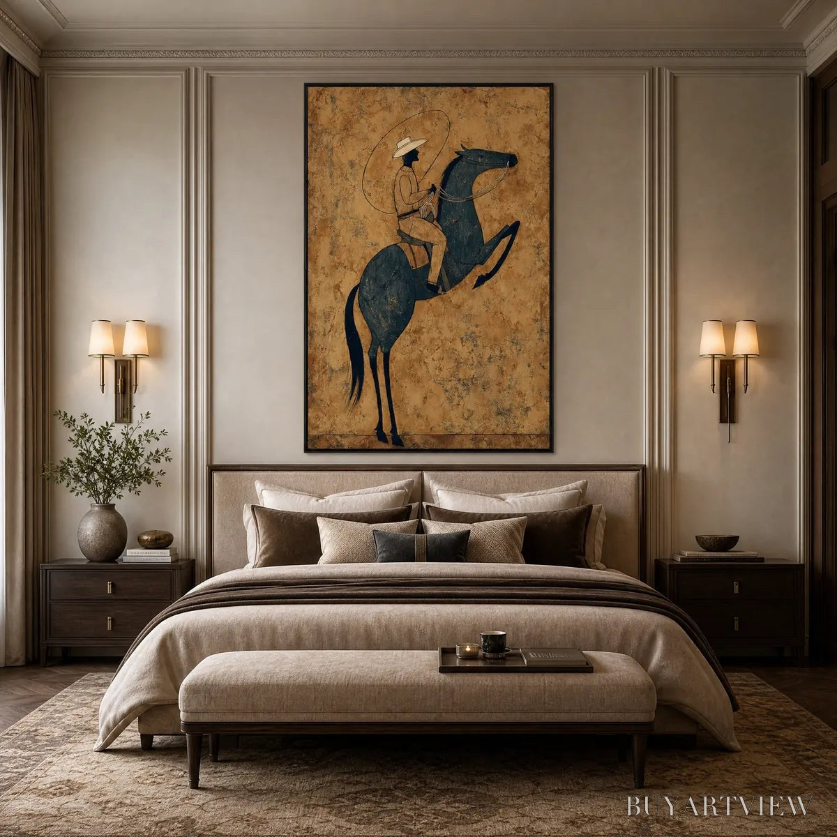 BUYARTVIEW Midnight Wrangler – Rustic Wabi Sabi Style Equestrian Painting - image 4