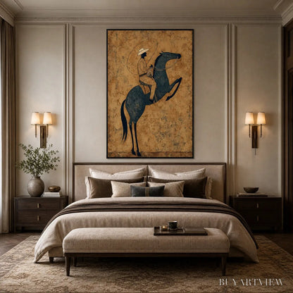 BUYARTVIEW Midnight Wrangler – Rustic Wabi Sabi Style Equestrian Painting - image 4