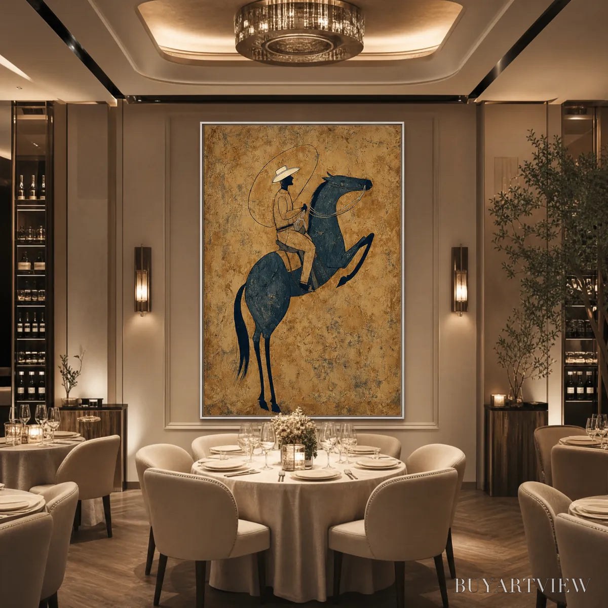 BUYARTVIEW Midnight Wrangler – Rustic Wabi Sabi Style Equestrian Painting - image 5