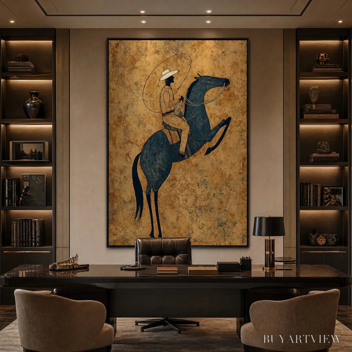 BUYARTVIEW Midnight Wrangler – Rustic Wabi Sabi Style Equestrian Painting - image 6