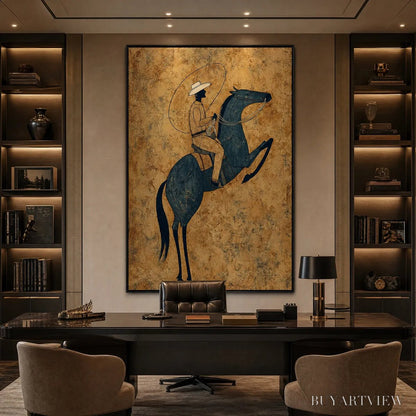 BUYARTVIEW Midnight Wrangler – Rustic Wabi Sabi Style Equestrian Painting - image 6