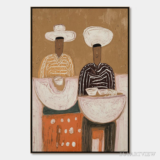 BUYARTVIEW the Sharing Bowl – Textured Wabi Sabi Painting of Shared Moments - image 1